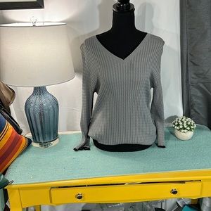 GRACE Knit Dressing, Beautiful V-Neck Heather Gray and Black Trim, Size XL